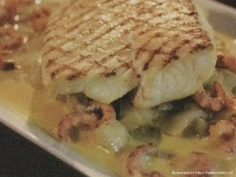 Gegrilde griet met witlof en grijze garnalen