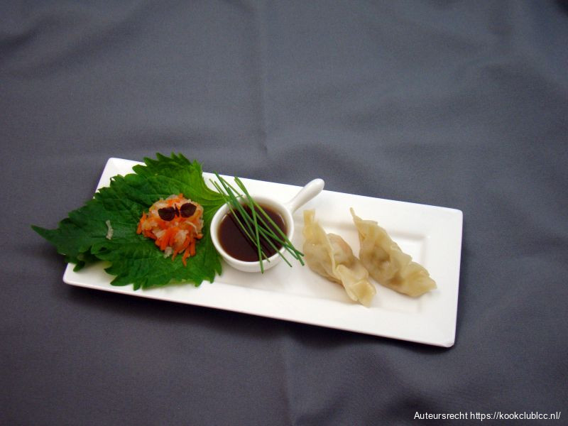 Gyoza (Japanse Potsticker Dumpling) met Rettich-wortelsalade