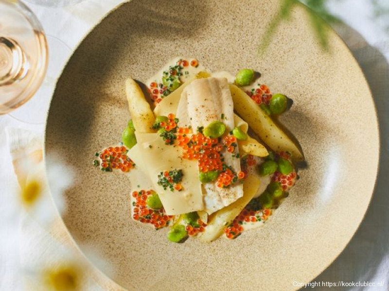 Open lasagne met asperges en scholfilet