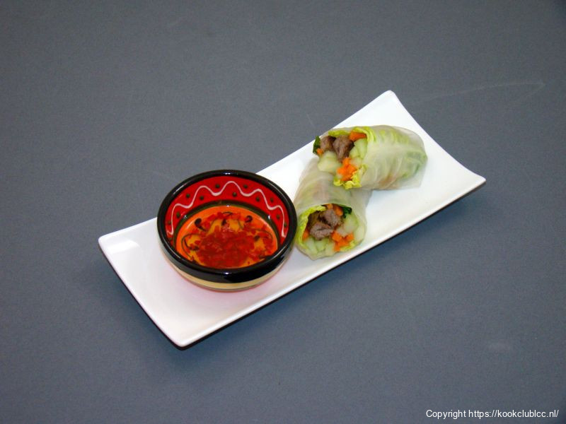 Vietnamese springrol met nước chấm dipsaus