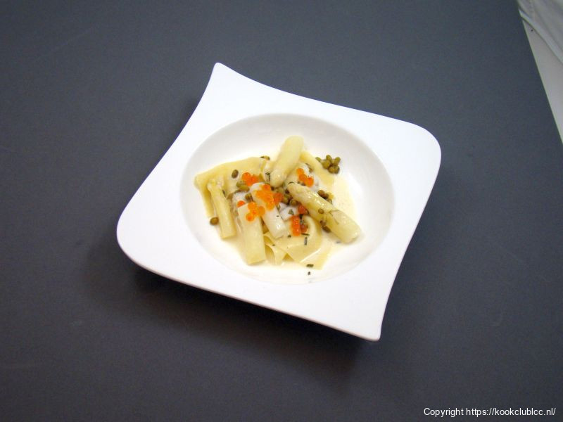 Open lasagne met asperges en scholfilet